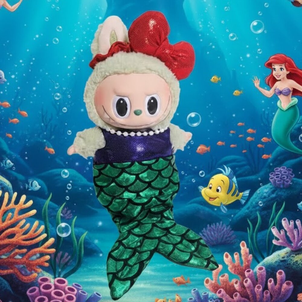 Ariel Little Mermaid Outfit and Metallic Bow Made to fit Labubu